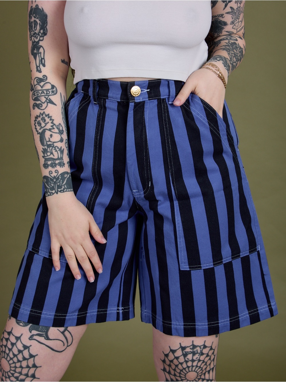 NEW • Big Bud Press • Longline Work Shorts • Cornflower Stripe • Size Medium